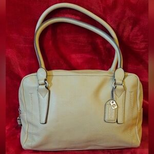 Relic Cream Faux Leather Satchel Bag with Double Zipper Closure & Handles